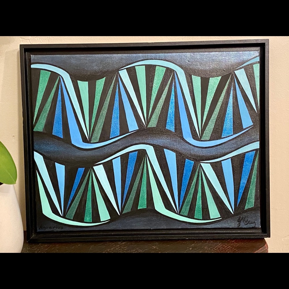 Flowing whaters of Aquarius painting J. Cruz original art hand painted zodiac